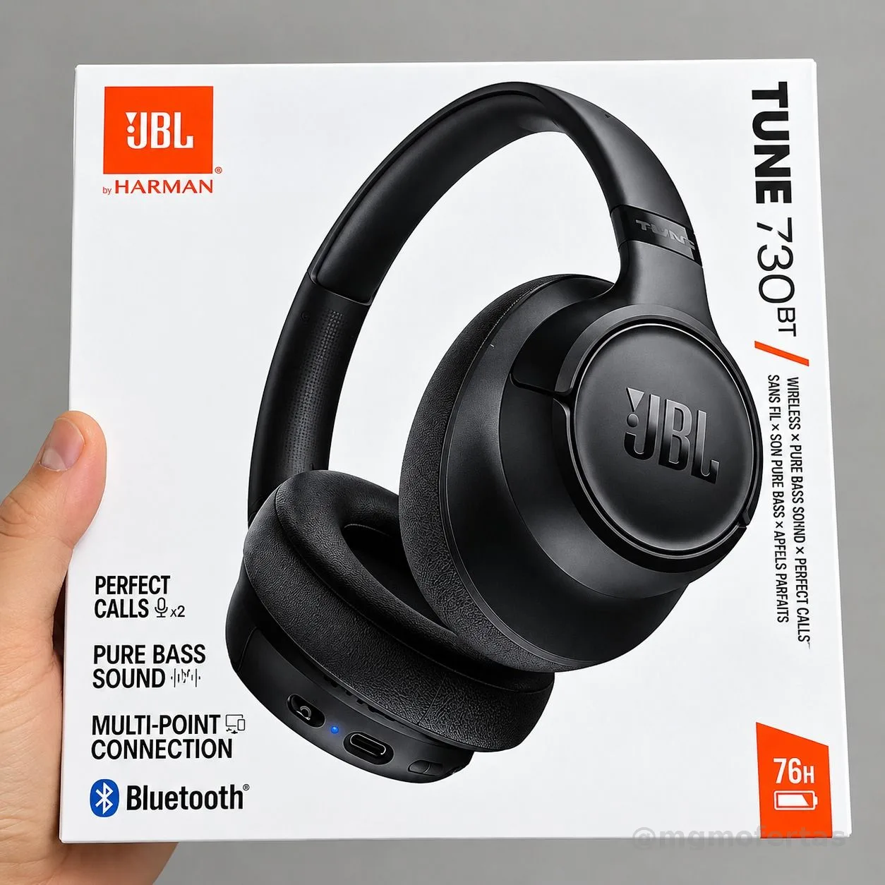 JBL, Fone de Ouvido Bluetooth Over-Ear, Tune 730BT, Sem Fio, Até 76 Horas de Bateria - Preto