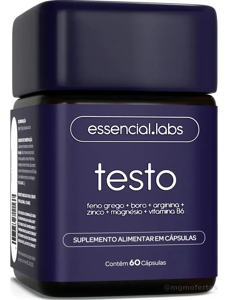 TESTO ESSENCIAL - Fórmula Exclusiva com Feno Grego + Boro + Arginina + ZMA + Vitamina B6 - 60 cápsulas