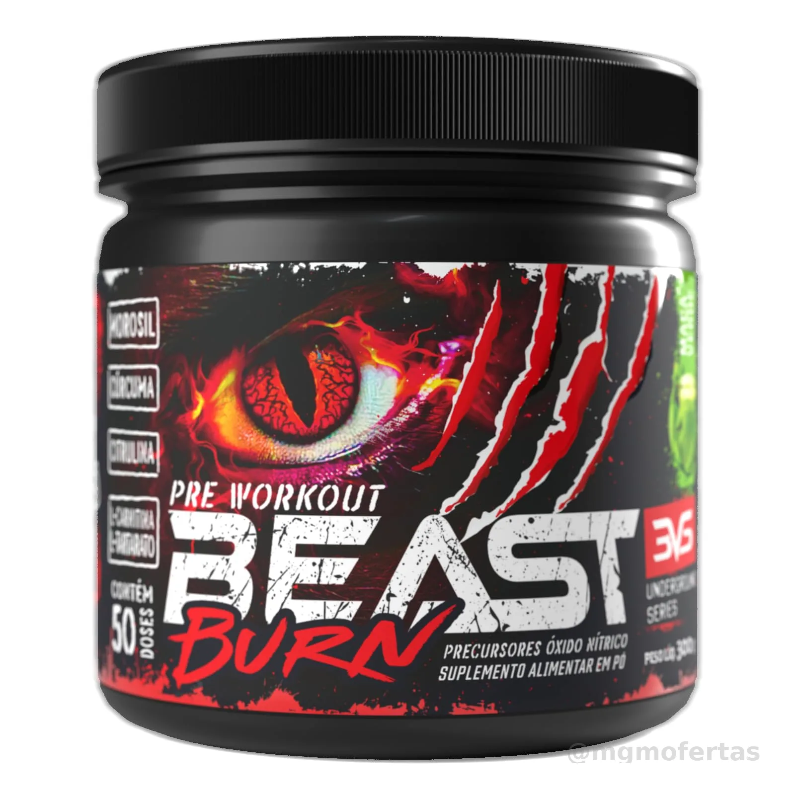 3VS Nutrition Pré-Workout Beast Burn 300g – Suplemento Pré-Treino Fórmula Única com Cafeína, Beta Alanina, L-Carnitina, Citrulina, Morosil® e Cúrcuma – 50 Doses 300gr Sabor Maça Verde