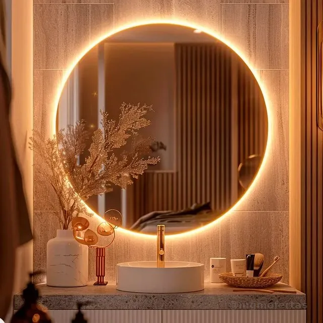 Espelho Redondo 60cm C/ Led Para Parede Quarto Banheiro Sala