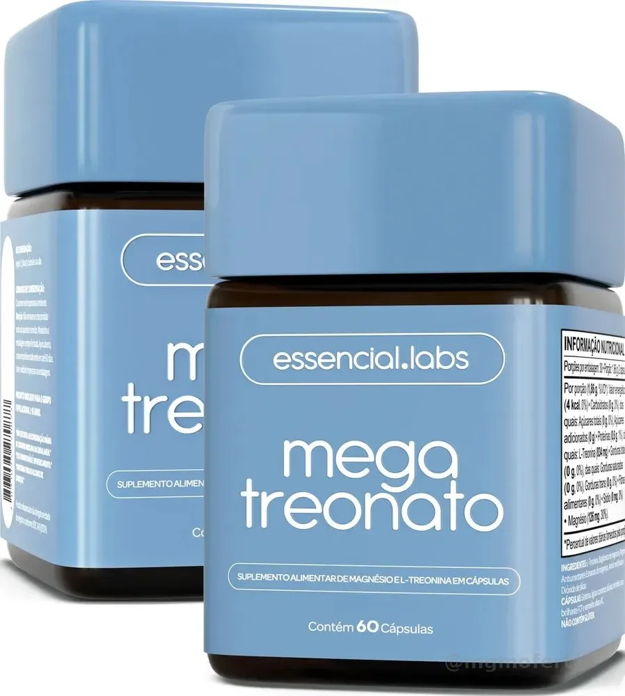 02 POTES do MAGNÉSIO TREONATO - Magnésio com Fórmula Desenvolvida para a Memória e Cognição - 120 Cápsulas