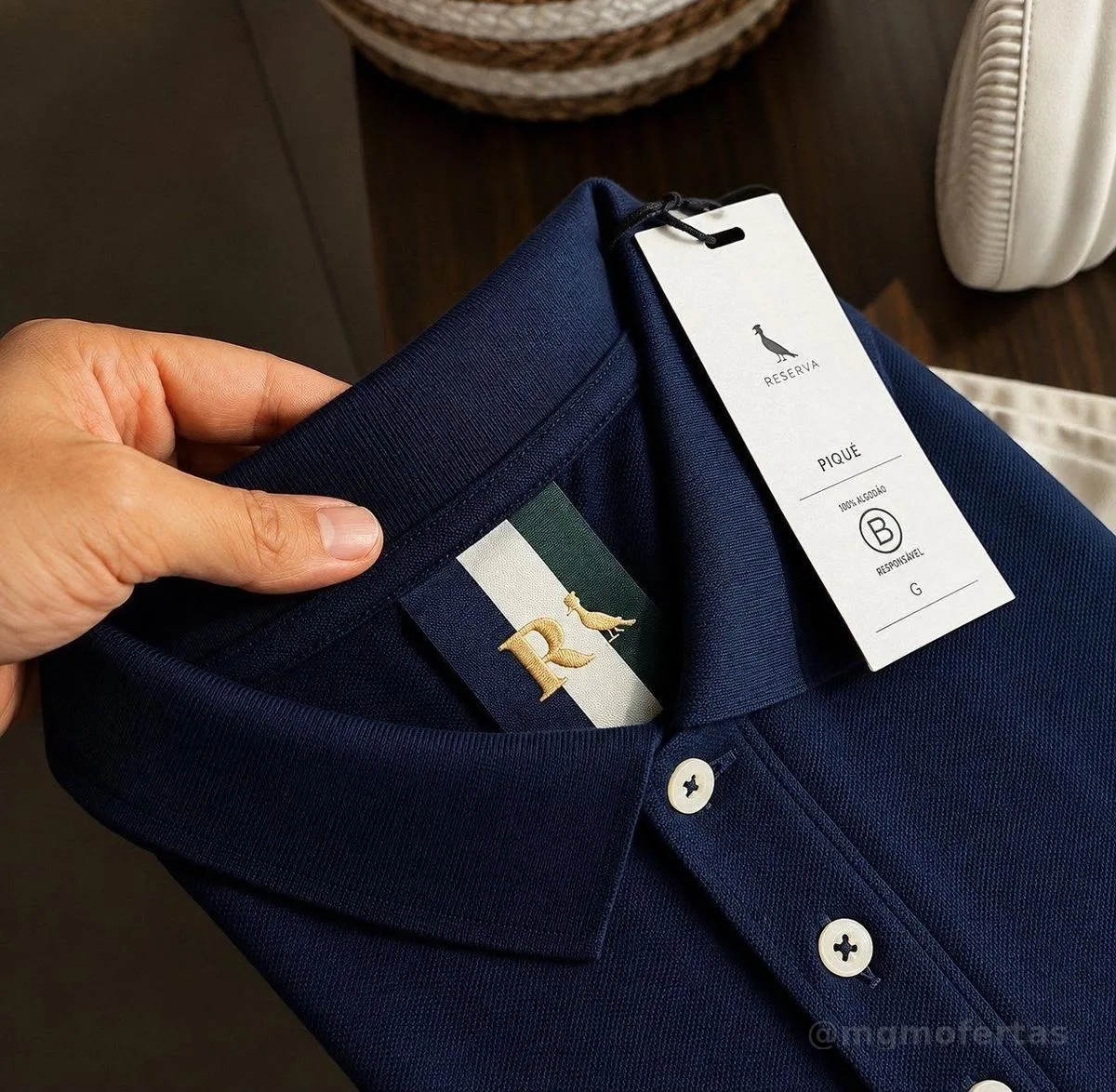Camisa Polo Reserva Essence Básica Marinho Liso G