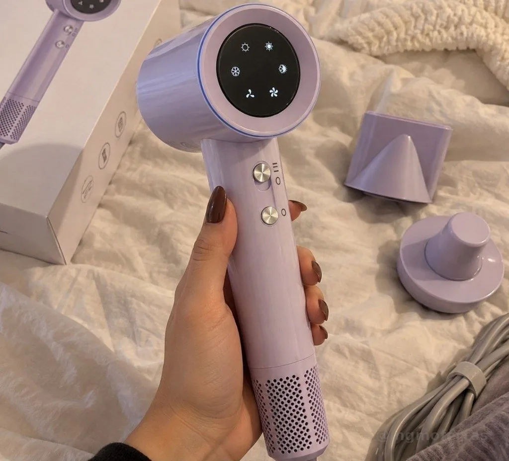 GOKOCO Secador De Cabelo Profissional 110v 127v, 120000 RPM High Speed Hair Dryer 1600W com Display Digital LED e Bocal de ar Magnético,GD029 Roxo