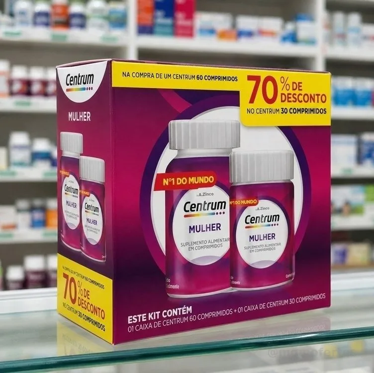 Centrum Mulher Multivitaminico Diário, com Magnésio, Vitamina D e Vitamina B12, Leve 90 Comprimidos e Pague 60