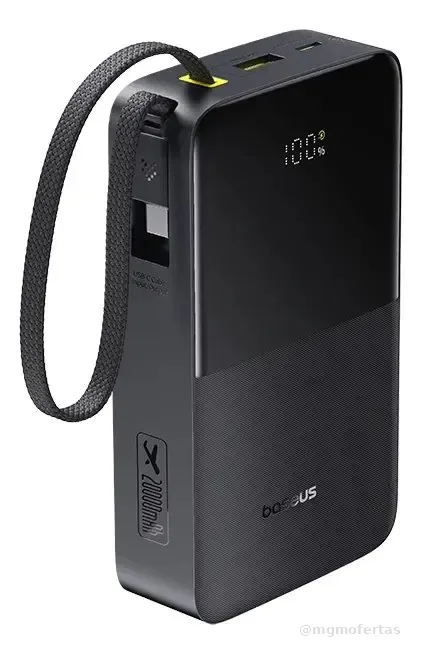 Power Bank Baseus Bipow2 Pro FC51 20000mAh 22,5W Carregamento Rápido Cabo USB-C Integrado Display Digital Carrega 3 Dispositivos Proteção Inteligente Preto