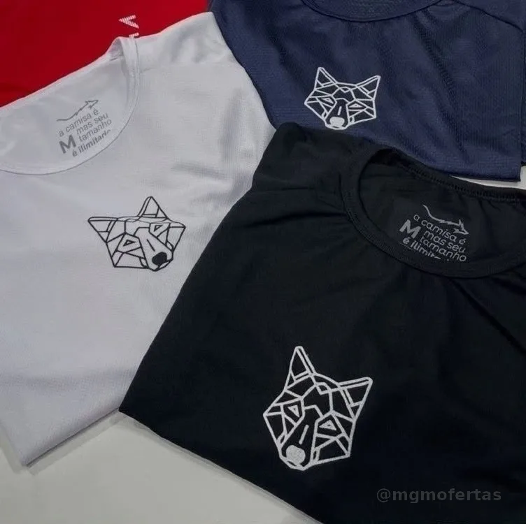 Kit 3 Camisetas Masculina Dry Alpha Lobo Geométrico