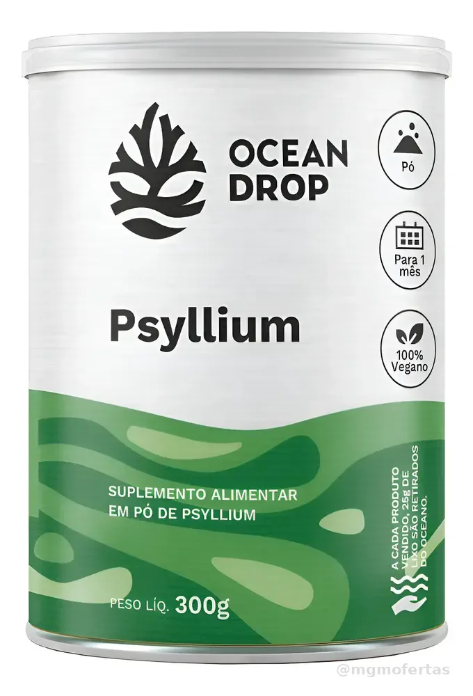 Psyllium Em Pó Ocean Drop Fibras Solúveis Natural 100% Vegan Psyllium Em Po Natural 300g