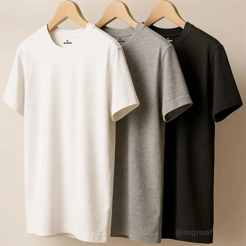 Kit 3 Camisetas Algodão Dia Dia Sandrini Básica Conforto