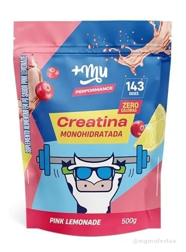 Creatina, Mais Mu, Sabor Pink Lemonade, 100% Pura, Mais Força e Desempenho – 500g