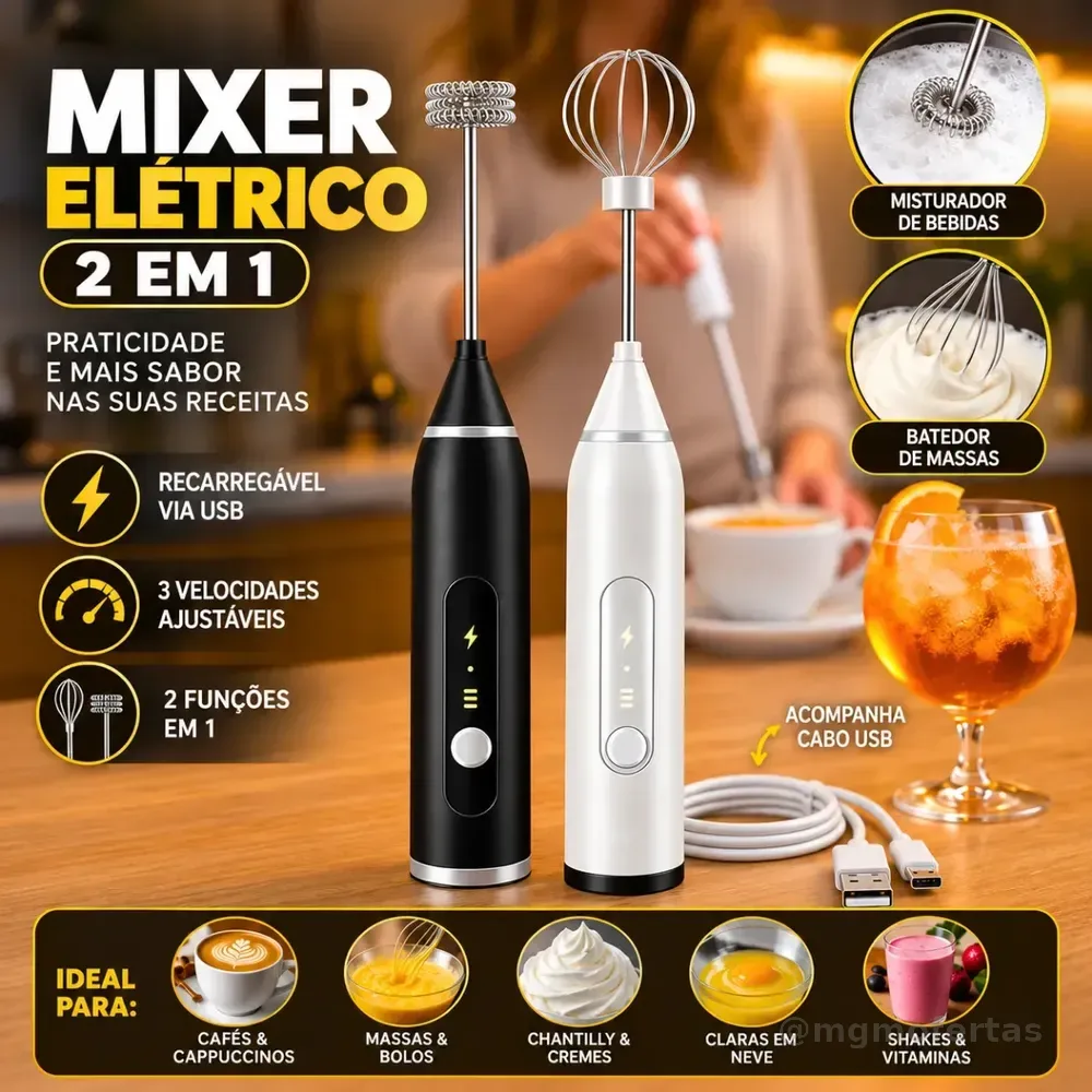 Mini Mixer Misturador De Bebidas Elétrico 2 Em 1 Portátil Recarregável Mexedor De Ovos Leite Whey Café Espuma Shake Drinks Capuccino Suco Blackbom