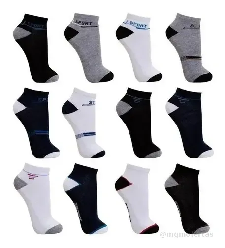 Kit 12 Pares Meia Premium Cano Curto Tamanho Especial 38ao44 Variadas 38-44