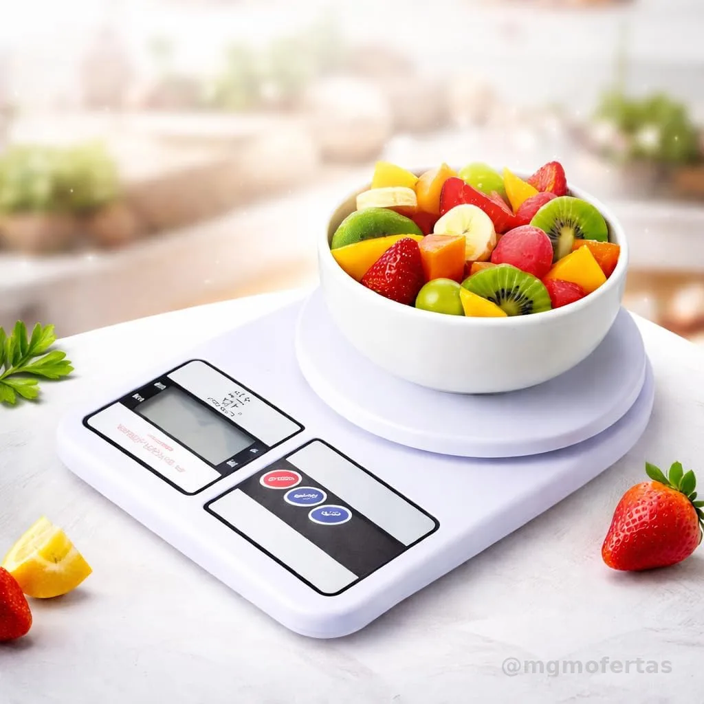 Balança de Cozinha Digital Premium Gourmet Resistente à Água Portátil Base Antiderrapante Visor de Alta Definição Pesagem Precisa Durável Moderna Ideal para Alimentos Frescos Doces Salgados Compacta