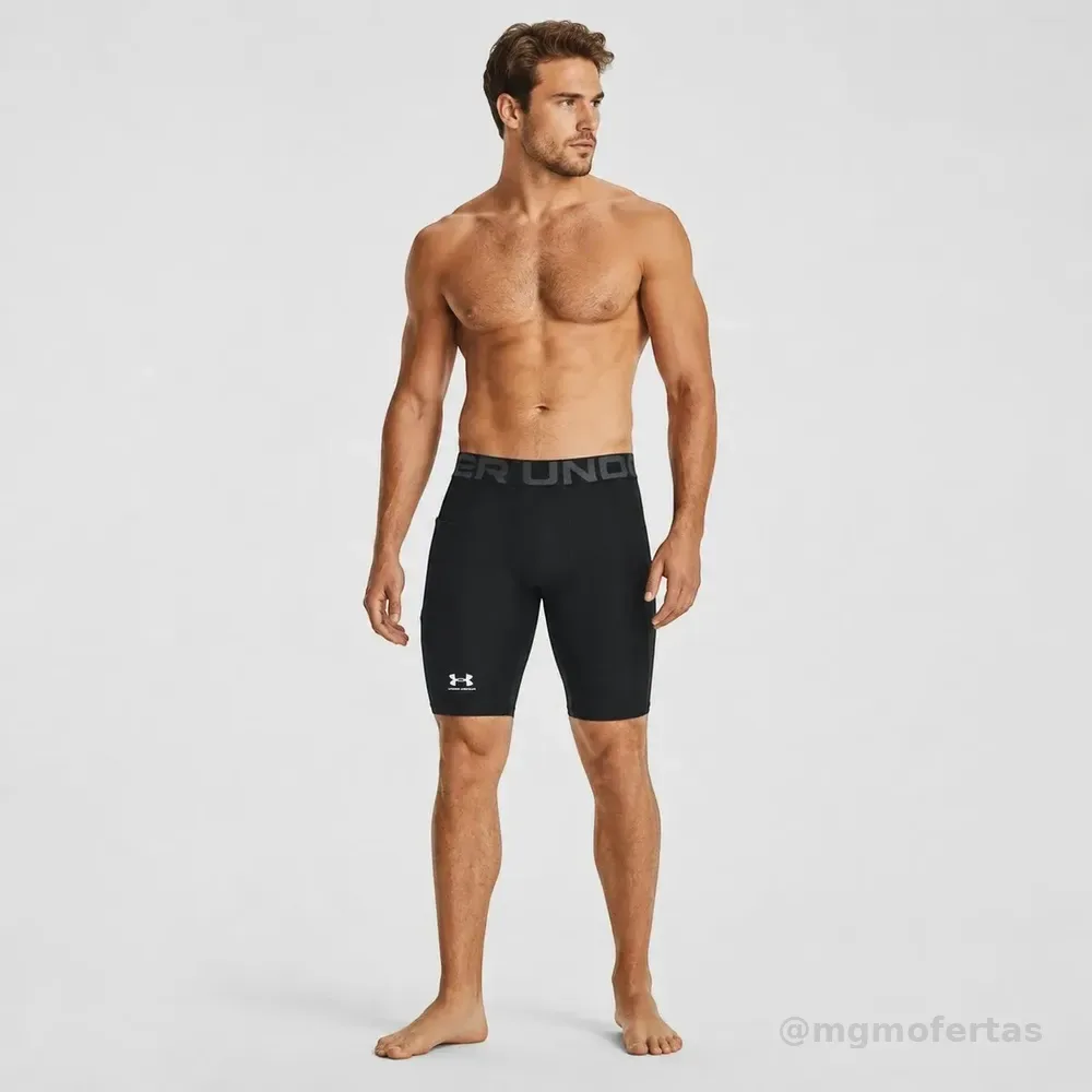 Shorts Under Armour Heatgear Pocket Long Masculino Preto E Branco Liso M