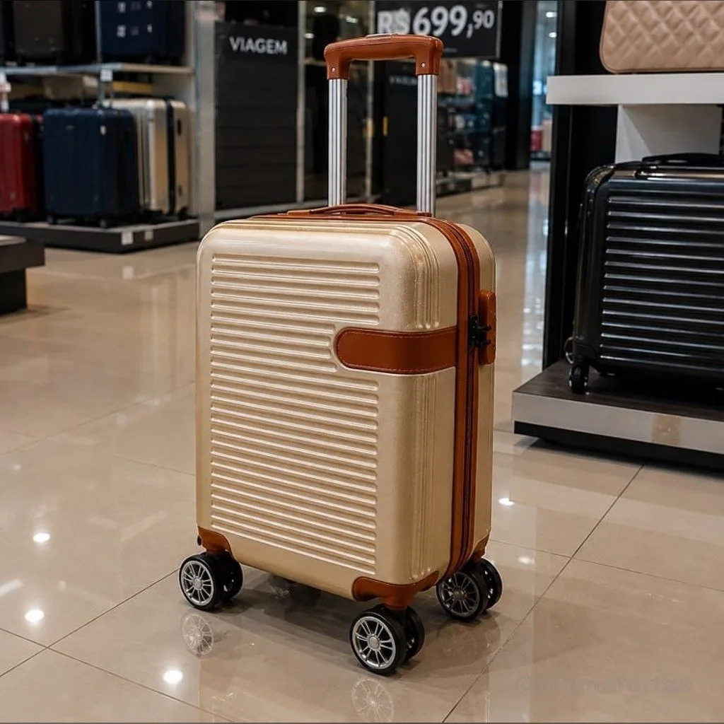 Mala de Bordo Premium 10kg ANAC com Rodas Duplas 360° e Cadeado TSA AntiFurto Rígida Leve Resistente Elegante para Viagens Curtas Avião e Bagagem de Mão Executiva (Champagne)