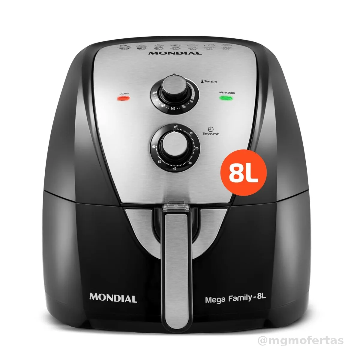 MONDIAL Fritadeira Sem Óleo Air Fryer 8L, Preto/Inox, 1900W, 110V - AFN-80-BI