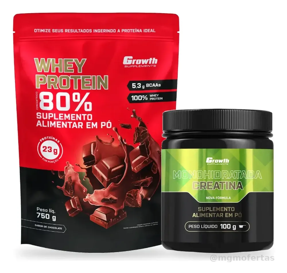 Kit Growth: Whey Protein Concentrado Chocolate 750g + Creatina Monohidratada 100g