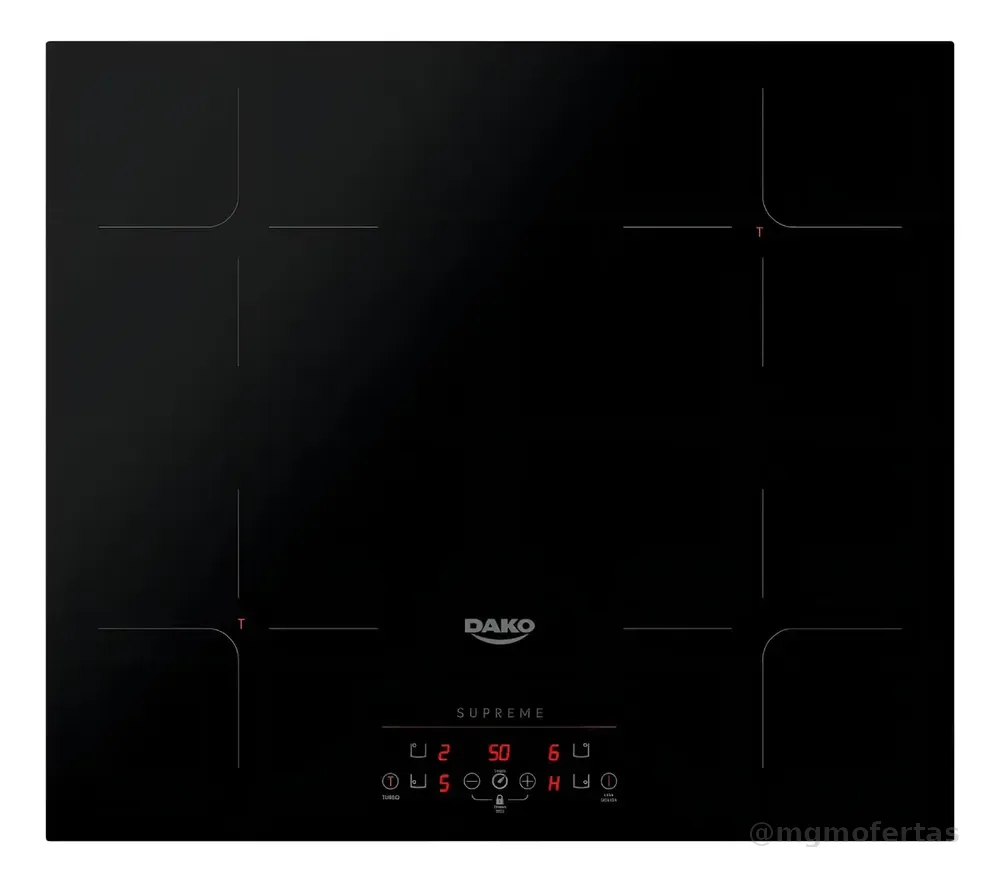 Cooktop de Indução 4 Bocas Dako Supreme Preto com Trava de Segurança