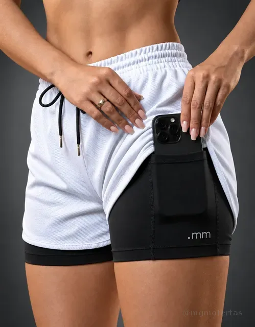 Short Fitness Duplo Feminino Bermuda Compressão 2 1 Academia
