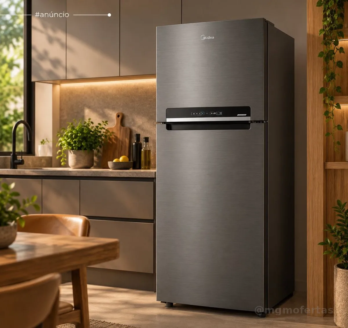 Geladeira com freezer inverter Midea Frost Free Duplex MDRT533EVD461 con capacidad de 394L inox