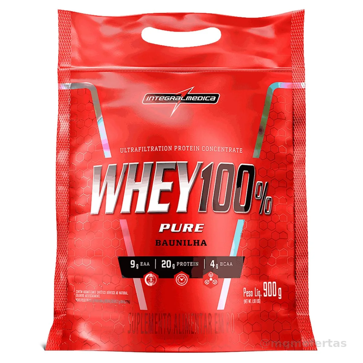 Integralmédica - Whey Protein Concentrado Baunilha 100% Pure - 20g de Proteína por Scoop, Suplementação Alimentar Pós-Treino, Fórmula Enriquecida com BCAAs - 900g