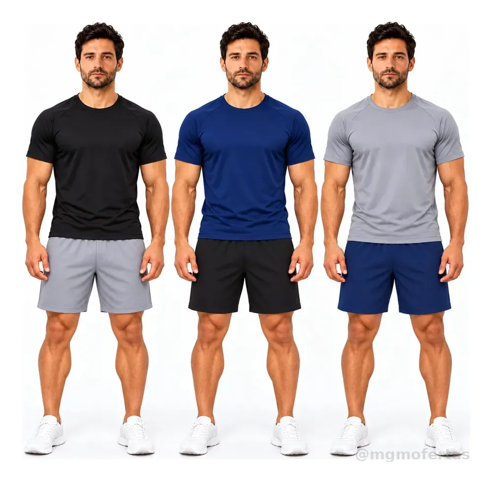 Kit 6 Peças Dry Fit 3 Camisetas + 3 Shorts Academia Corrida Sortidos M