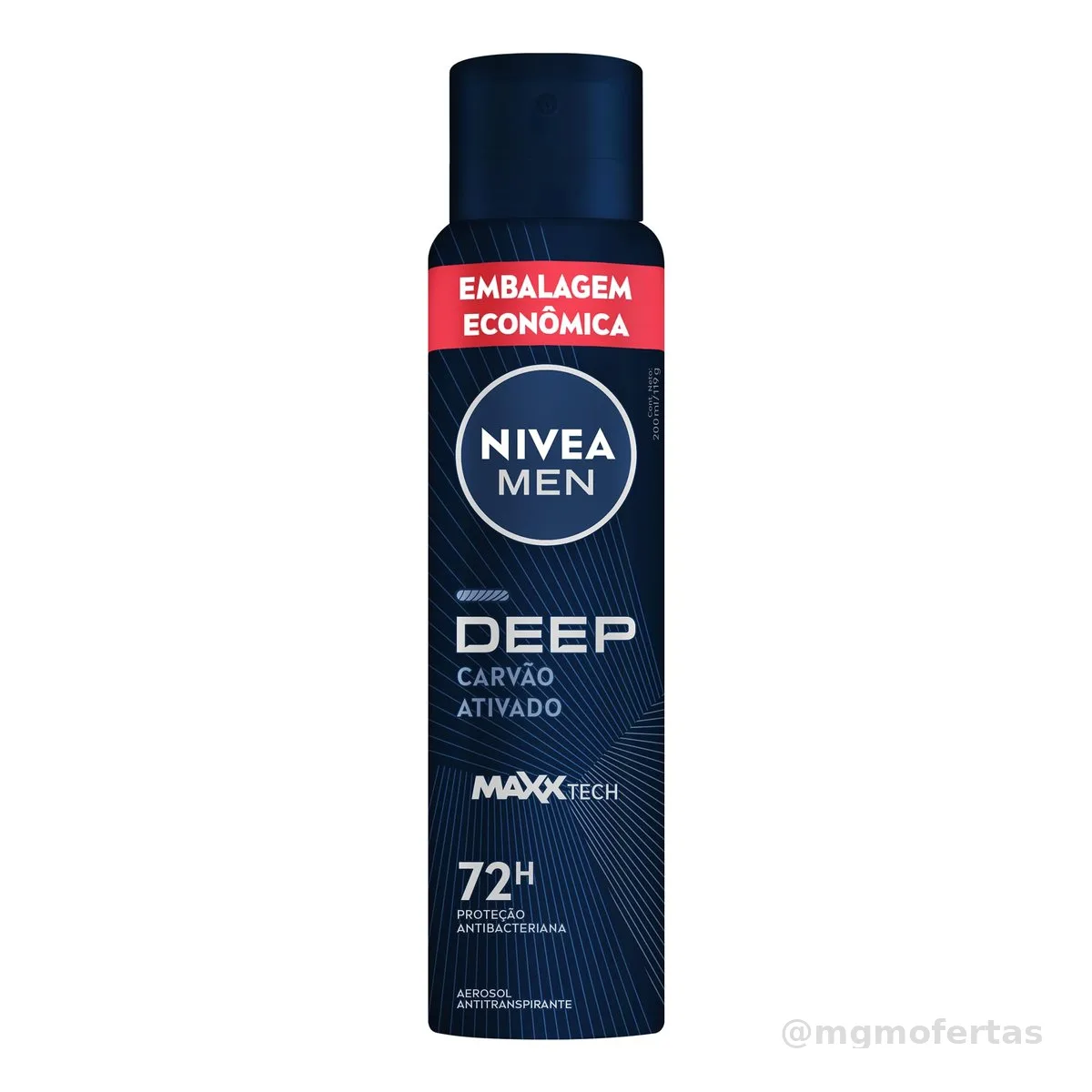 NIVEA MEN Desodorante Antitranspirante Aerossol Deep Carvão Ativado 200ml, Proteção Antibacteriana 72h, Controle do Suor e Odor