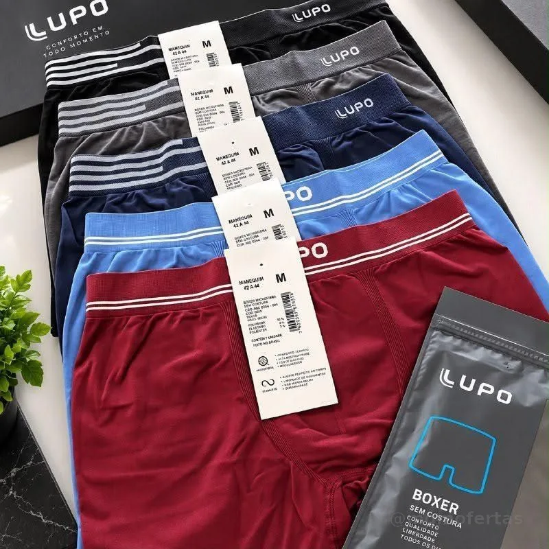 Kit 6 Cuecas Lupo Boxer Box Sem Costura Basic Microfibra