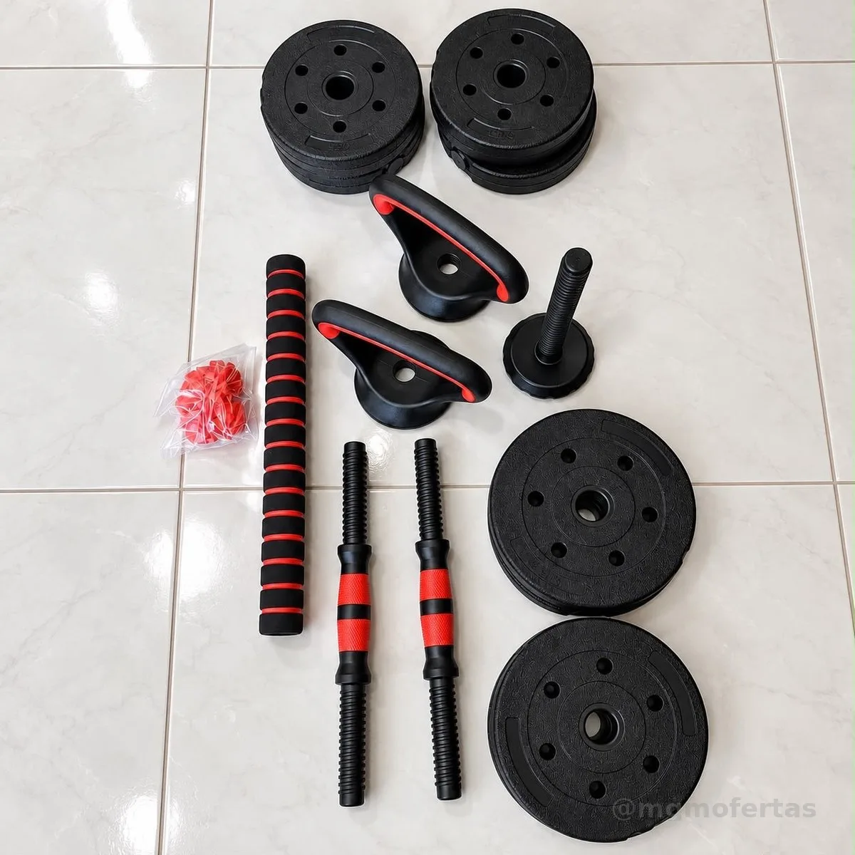 Kit Halteres 6 Em 1 Peso Musculação 15kg Ajustável Halter Preto-vermelho