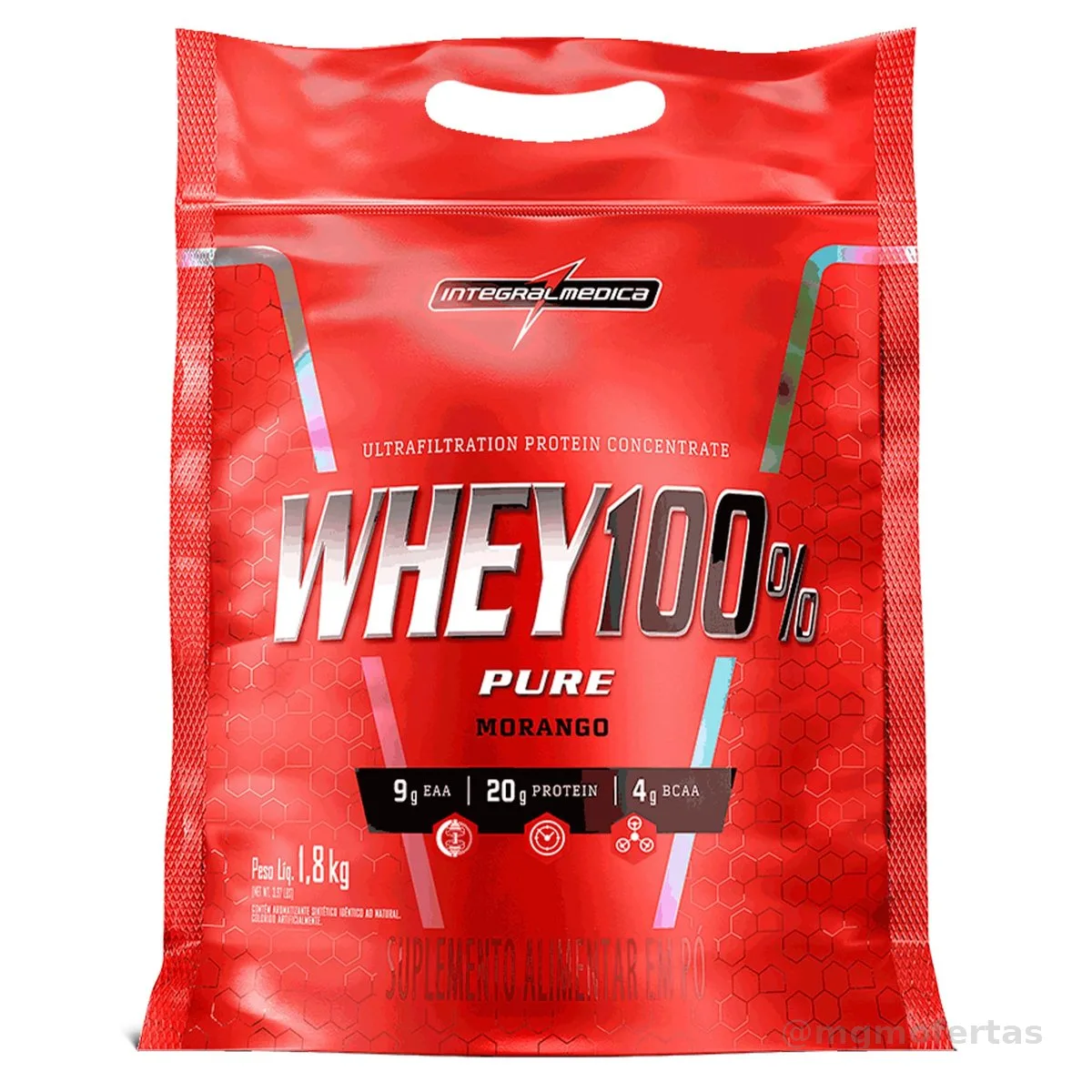 Integralmédica Whey 100% Pure Concentrado Morango 1,8kg