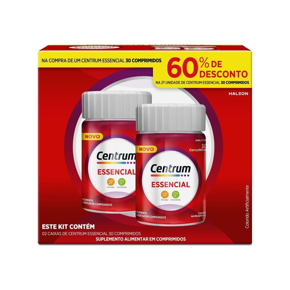 Centrum Essencial Multivitamínico Diário, com Complexo B, Vitamina D, e Magnesio, 2 Frascos com 30 Comprimidos cada