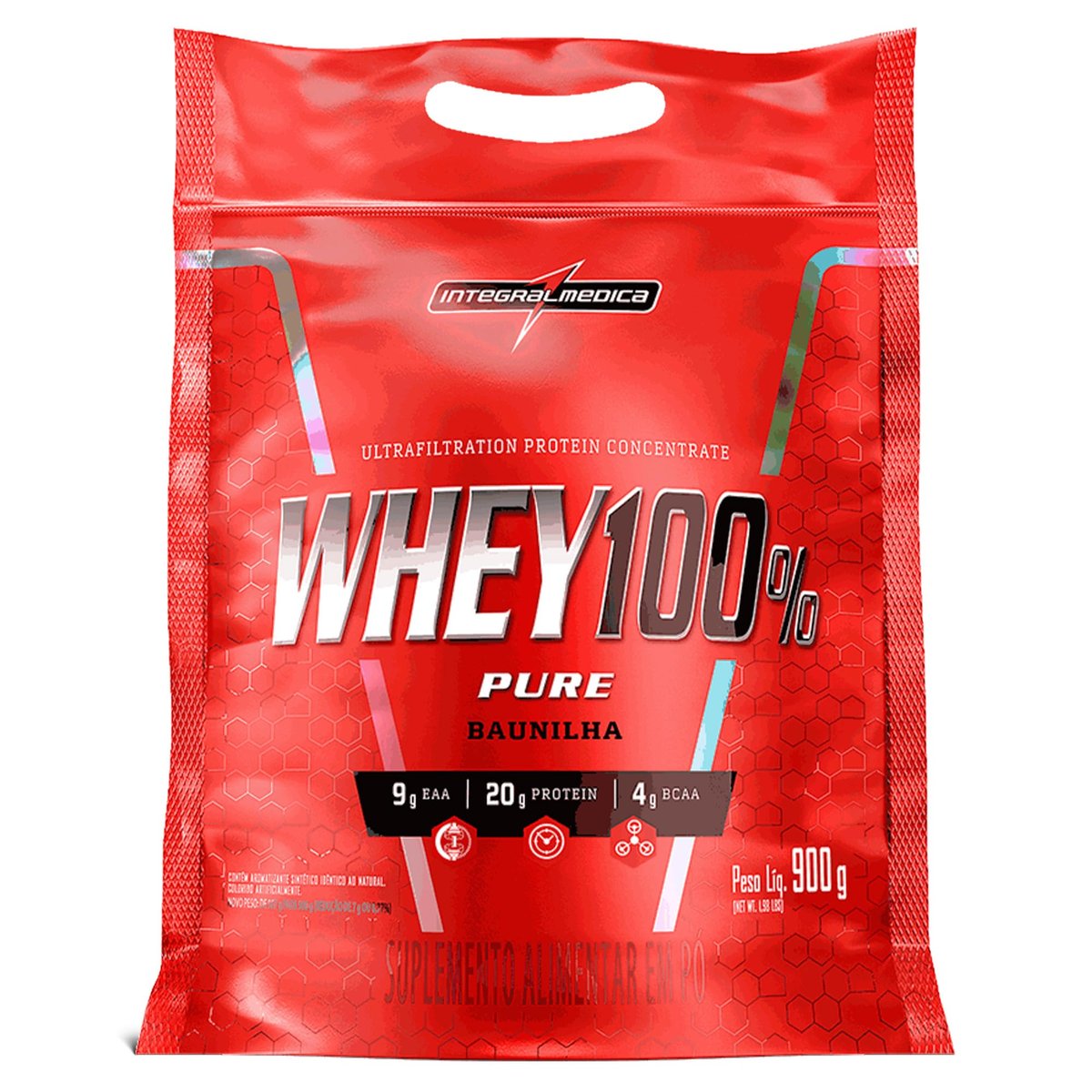 Integralmédica - Whey Protein Concentrado Baunilha 100% Pure - 20g de Proteína por Scoop, Suplementação Alimentar Pós-Treino, Fórmula Enriquecida com BCAAs - 900g
