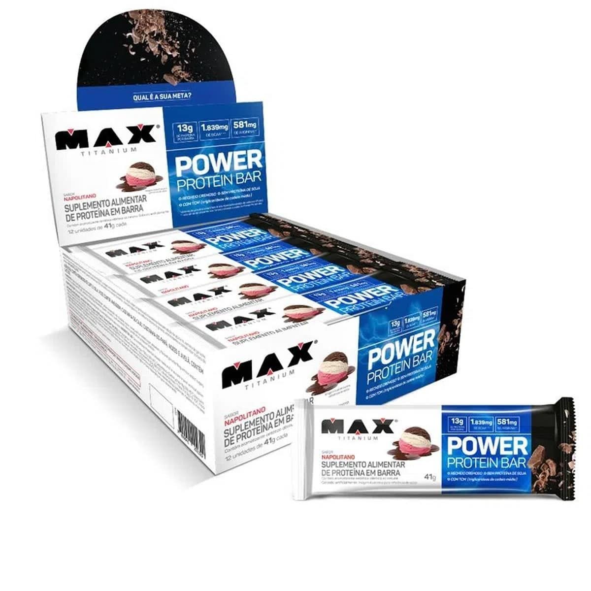 Max Titanium Power Protein Bar Caixa Com 12 Unidades (492G) - Napolitano