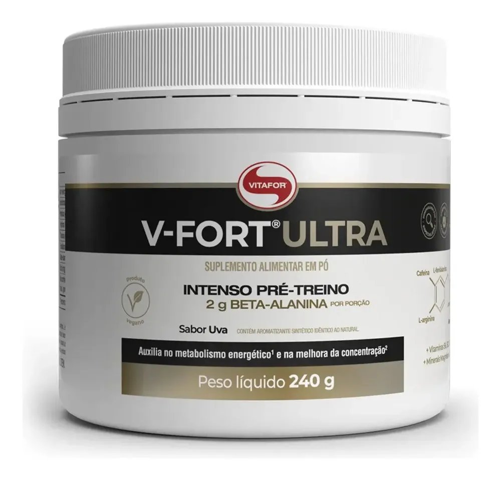 Pré Treino V-fort Ultra Vitafor Energia Performance (pt)240g Sabor Uva