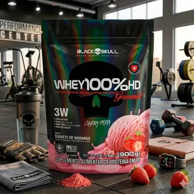 Proteína Black Skull Whey 100% HD em pó sabor Morango x 900g