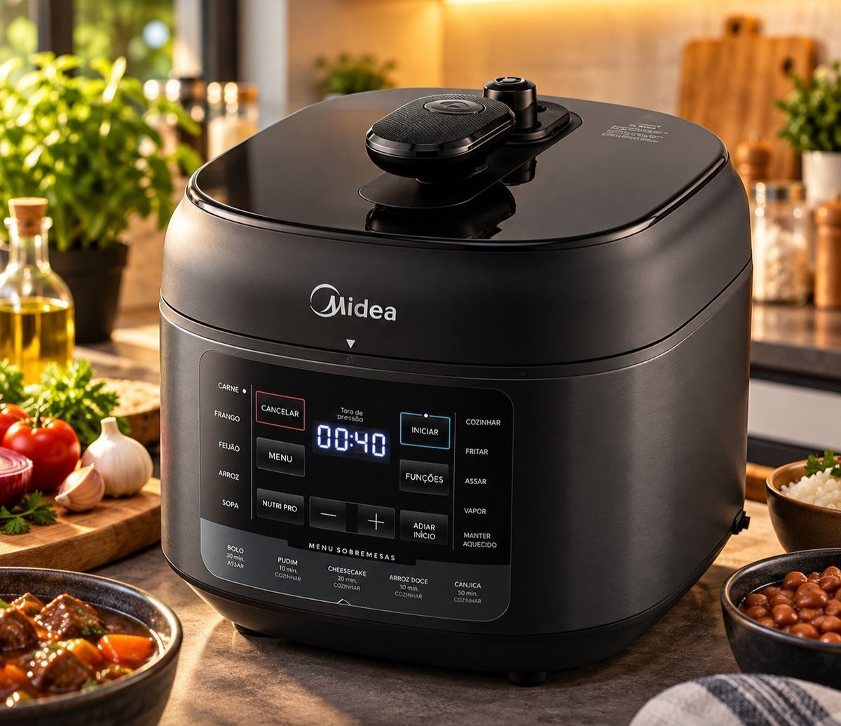 Panela De Pressão Elétrica 5l Nutripro Preta Midea Cor Preto
