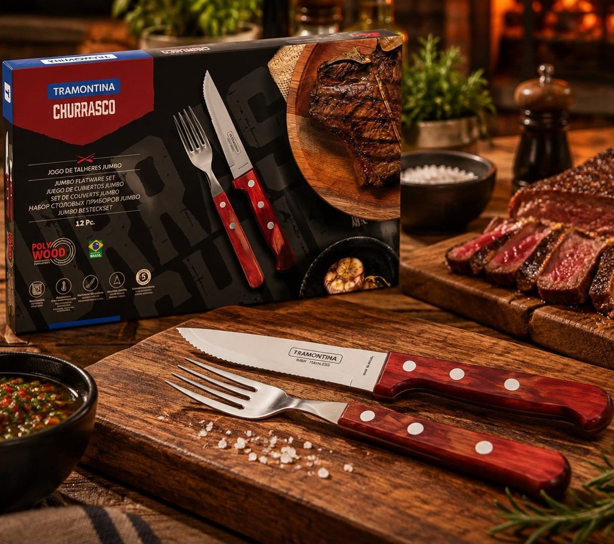 Tramontina Jogo 12 Peças Churrasco Inox Polywood Vermelho