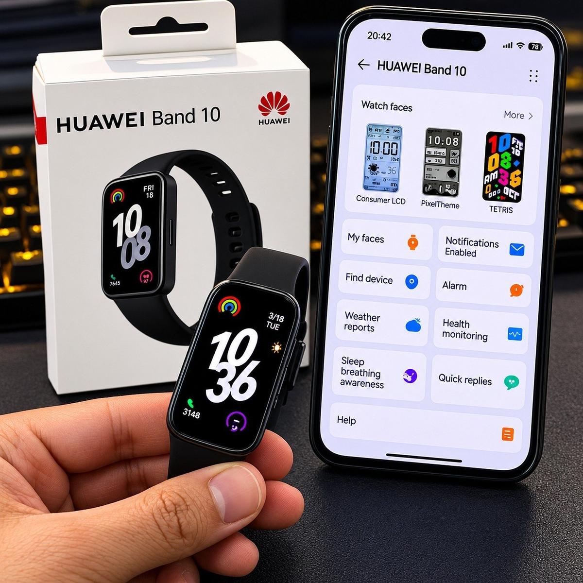 Smartwatch HUAWEI Band 10 Caixa de Polímeros Duráveis Análise do Sono em Nível Profissional Assistente de Bem-estar Emocional Relógio Smartwatch Compatível com Android e iOS Preto
