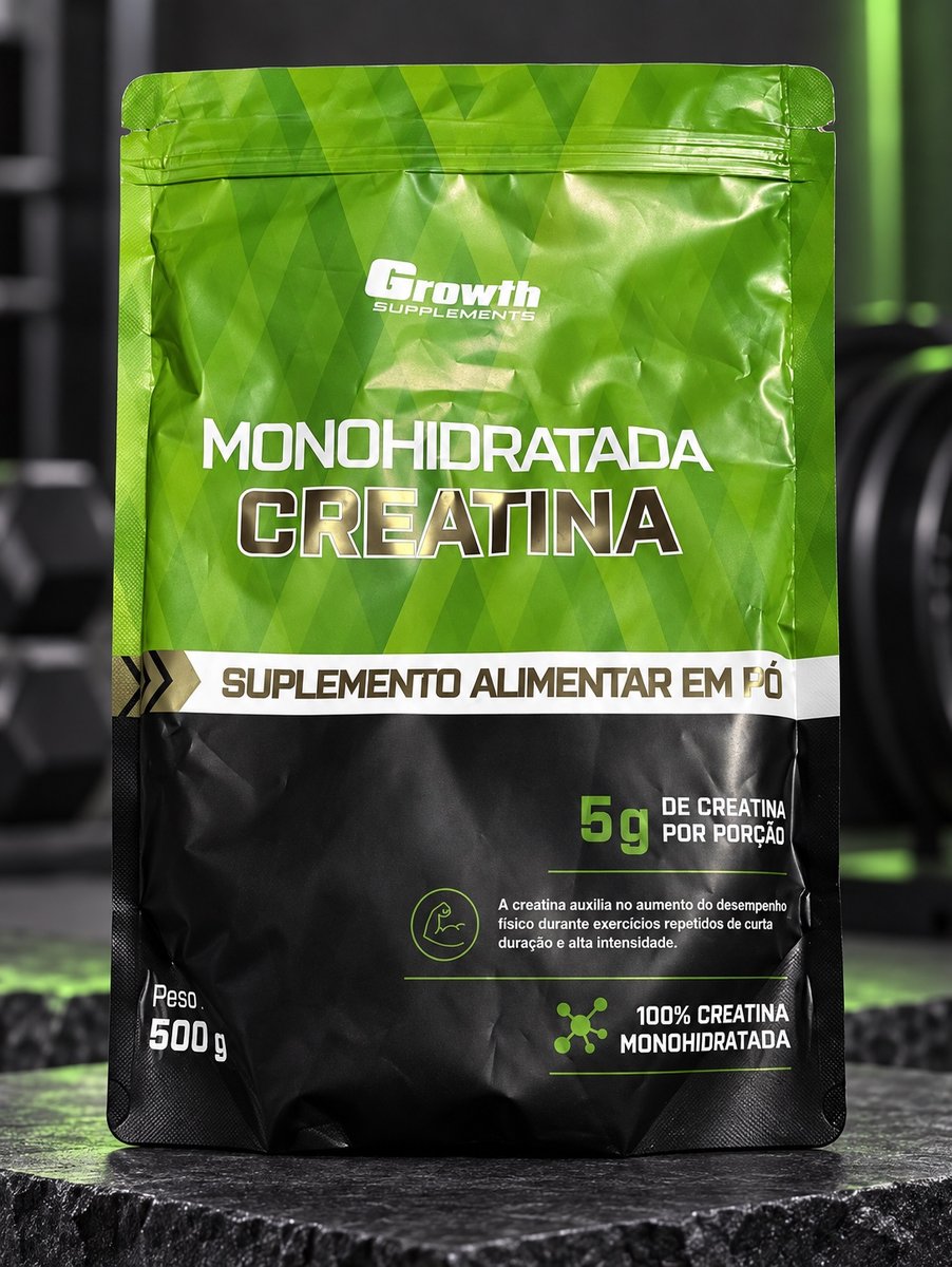 Growth Supplements - Creatina 500g Pouch Treino Musculação Dieta Alta Performance - Growth Supplements