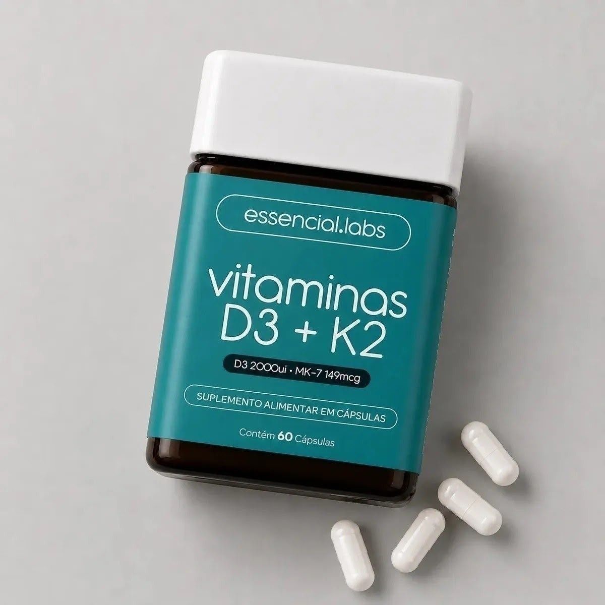 VITAMINA D3 + K2 Menaquinona-7 - Fórmula com Máxima Concentração e Biodisponibilidade - 60 Cápsulas